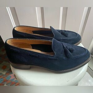 Church’s navy suede loafers with tassel. Style is called Fosbury.